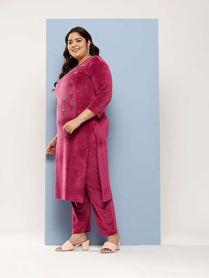 women plus size round neck kurta pant set with dupatta - 21673055 -  Standard Image - 1