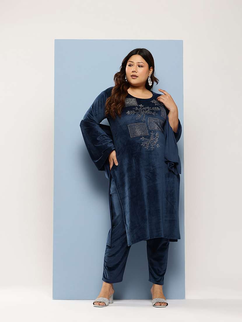 women plus size round neck kurta pant set with dupatta - 21673057 -  Standard Image - 1