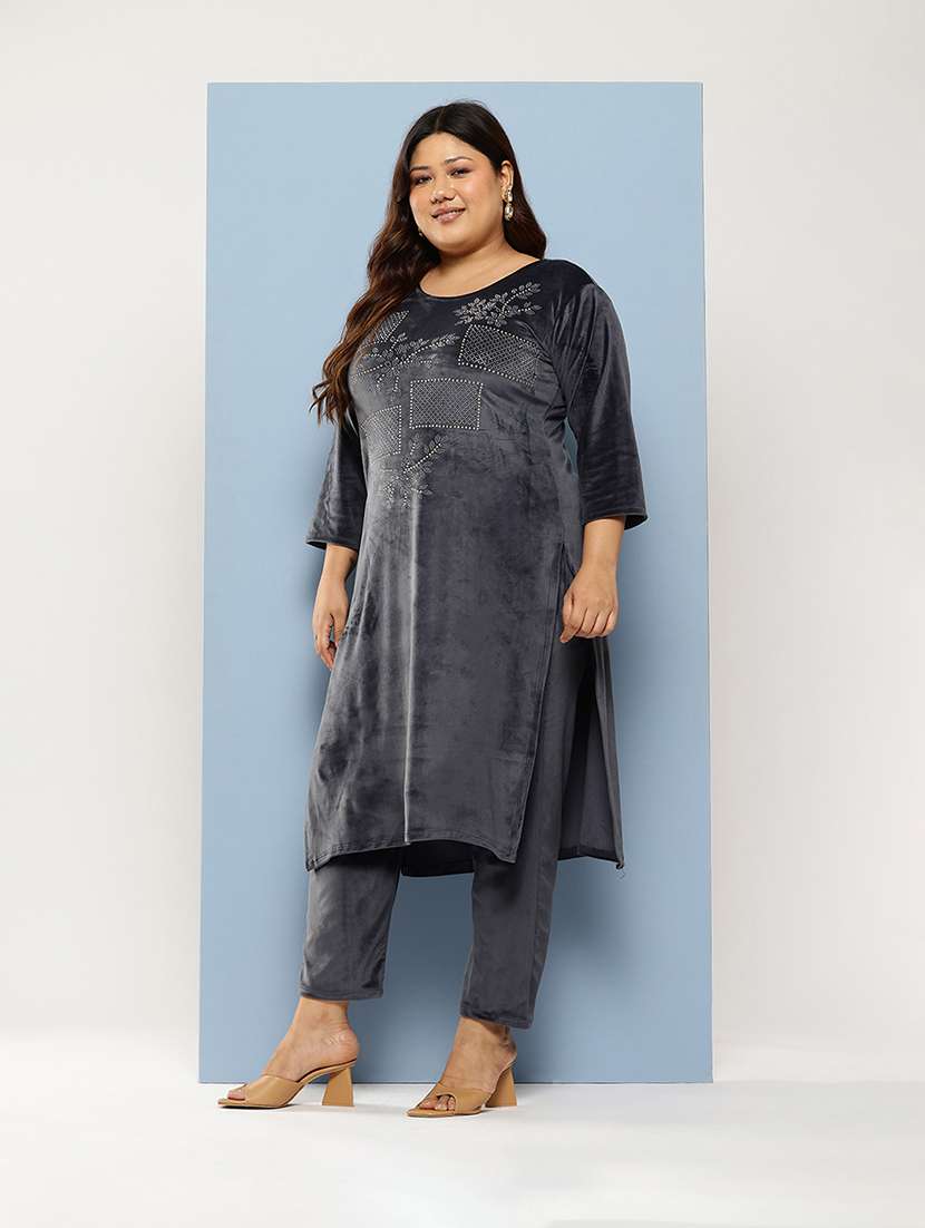 women plus size round neck kurta pant set with dupatta - 21673059 -  Standard Image - 1