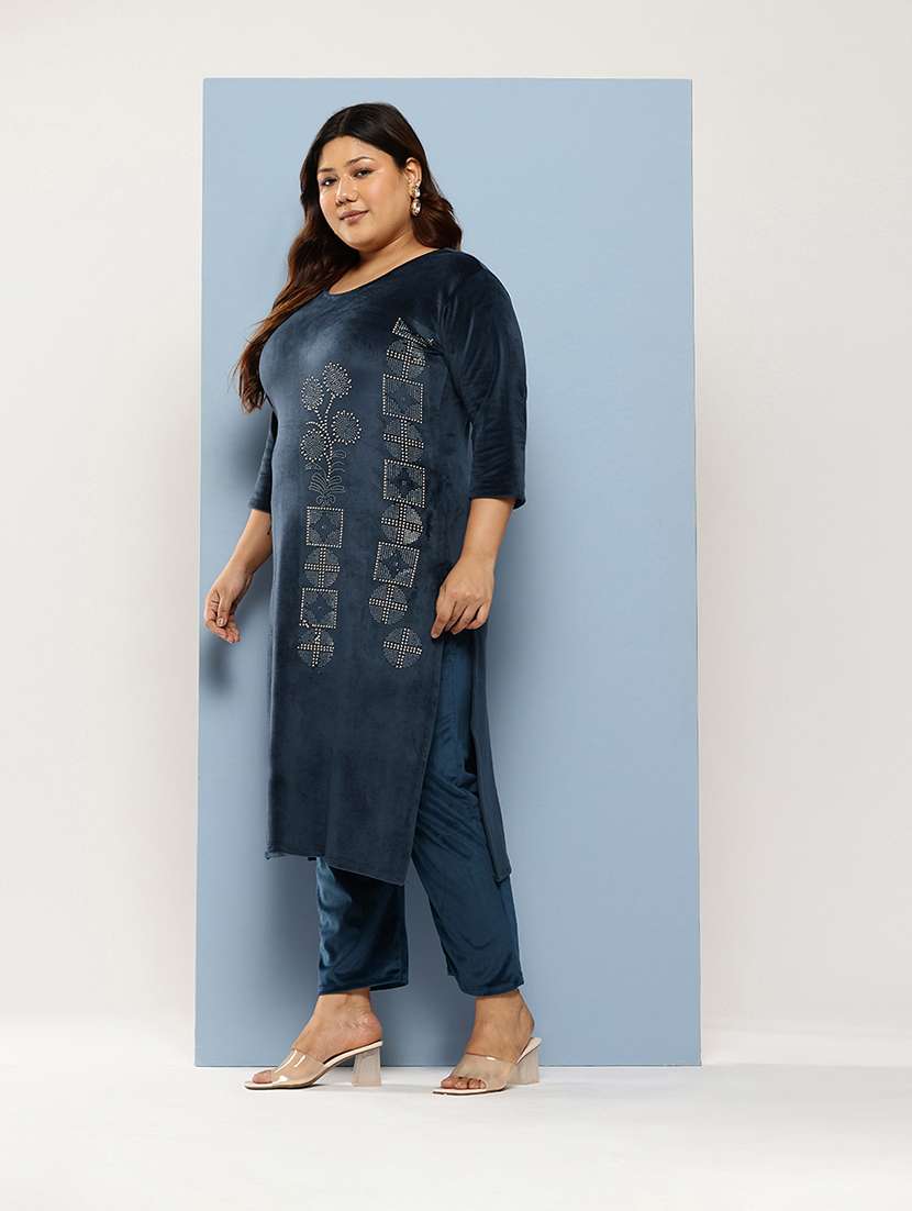 women plus size round neck kurta pant set with dupatta - 21673062 -  Standard Image - 1