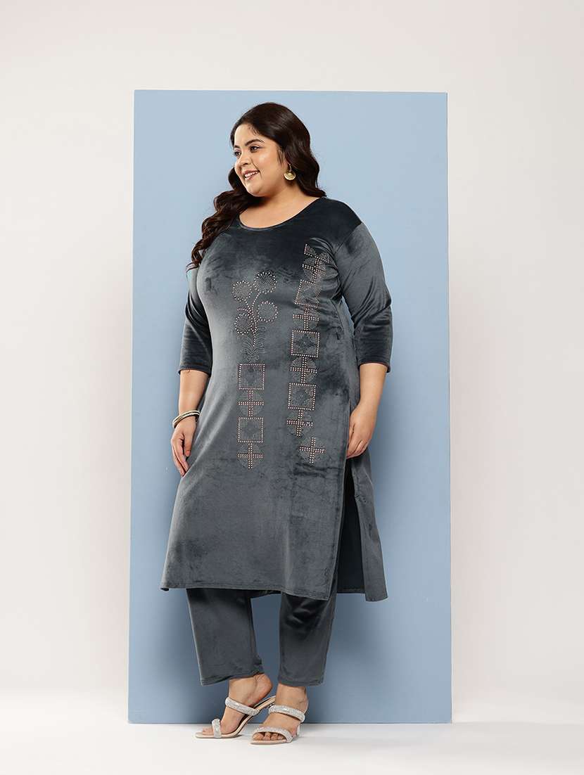 women plus size round neck kurta pant set with dupatta - 21673064 -  Standard Image - 1