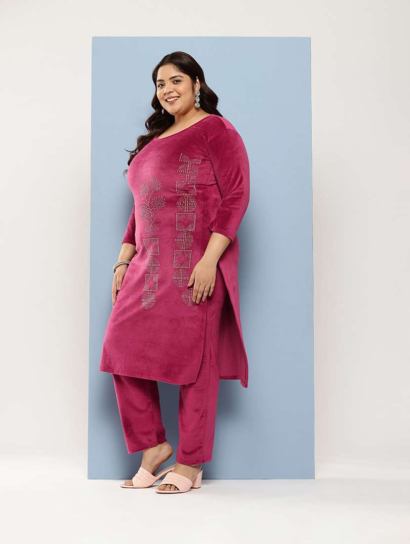 women plus size round neck kurta pant set with dupatta - 21673065 -  Standard Image - 1