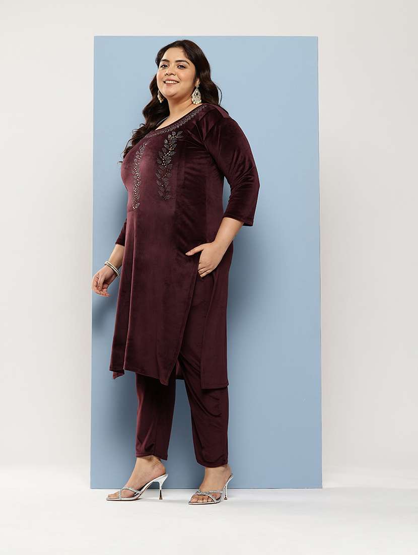 women plus size round neck kurta pant set with dupatta - 21673067 - Standard Image - 1