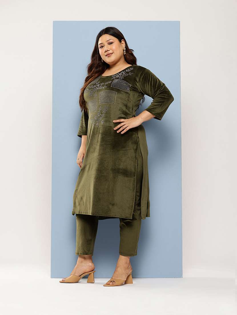 women plus size round neck kurta pant set with dupatta - 21673070 -  Standard Image - 1
