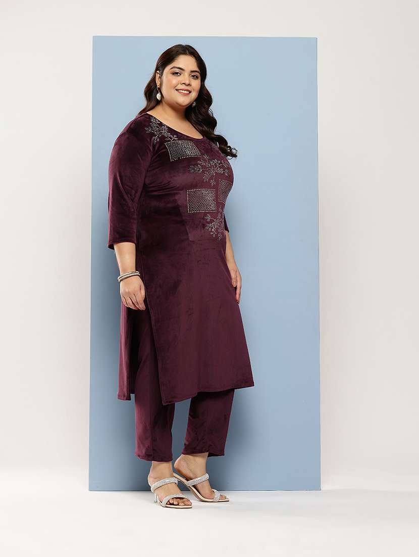 women plus size round neck kurta pant set with dupatta - 21673071 - Standard Image - 1