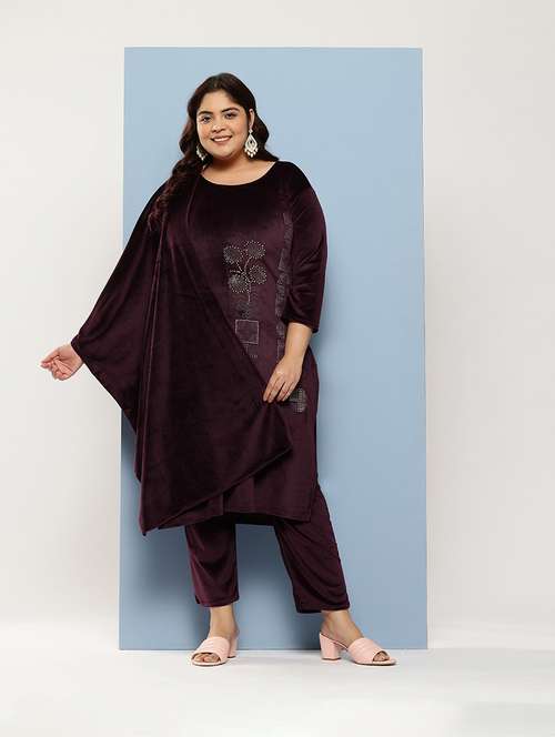 women plus size round neck kurta pant set with dupatta - 21673073 -  Standard Image - 0