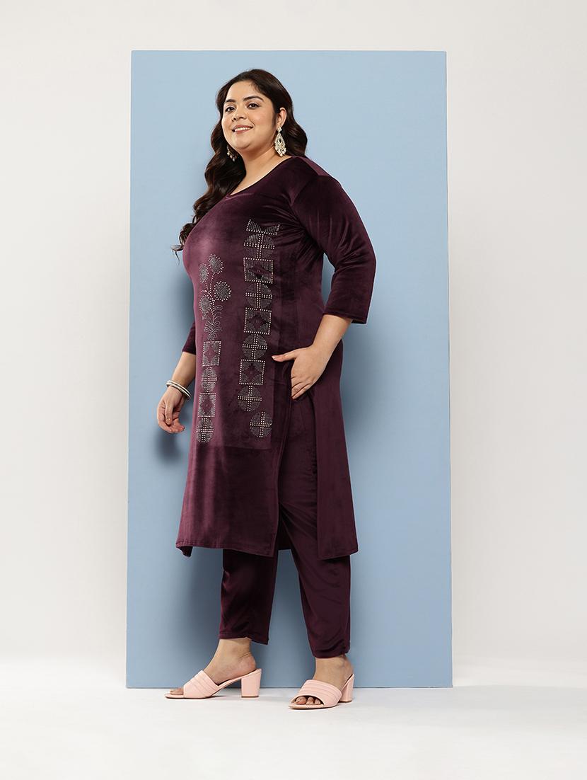 women plus size round neck kurta pant set with dupatta - 21673073 - Standard Image - 1