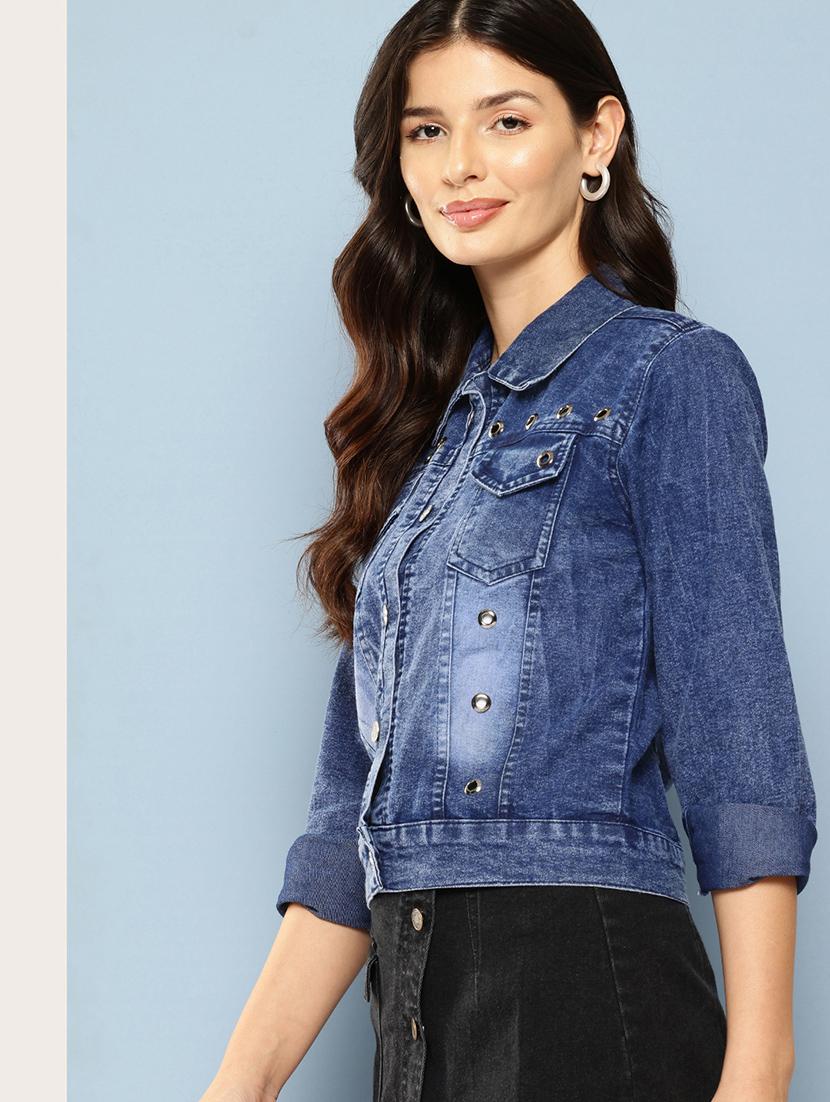 women collared long sleeves denim jacket - 21673079 - Standard Image - 1