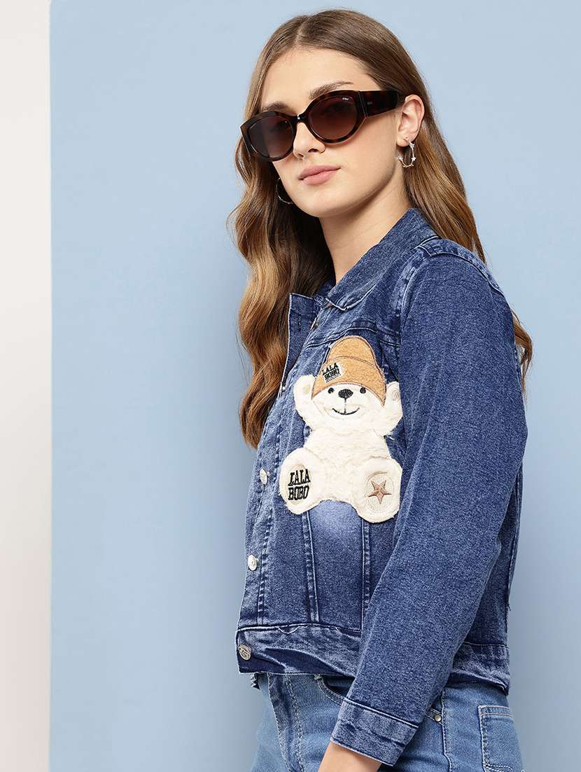 women collared long sleeves denim jacket - 21673081 - Standard Image - 1