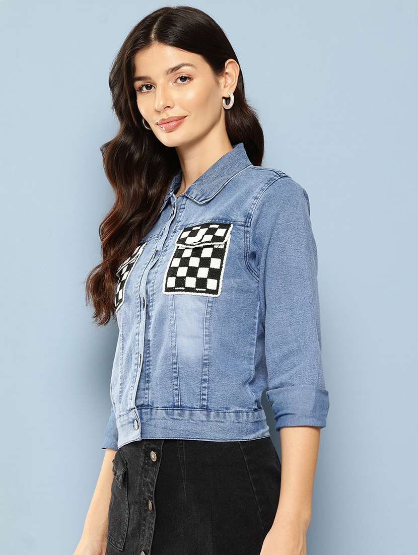 women collared long sleeves denim jacket - 21673082 -  Standard Image - 1