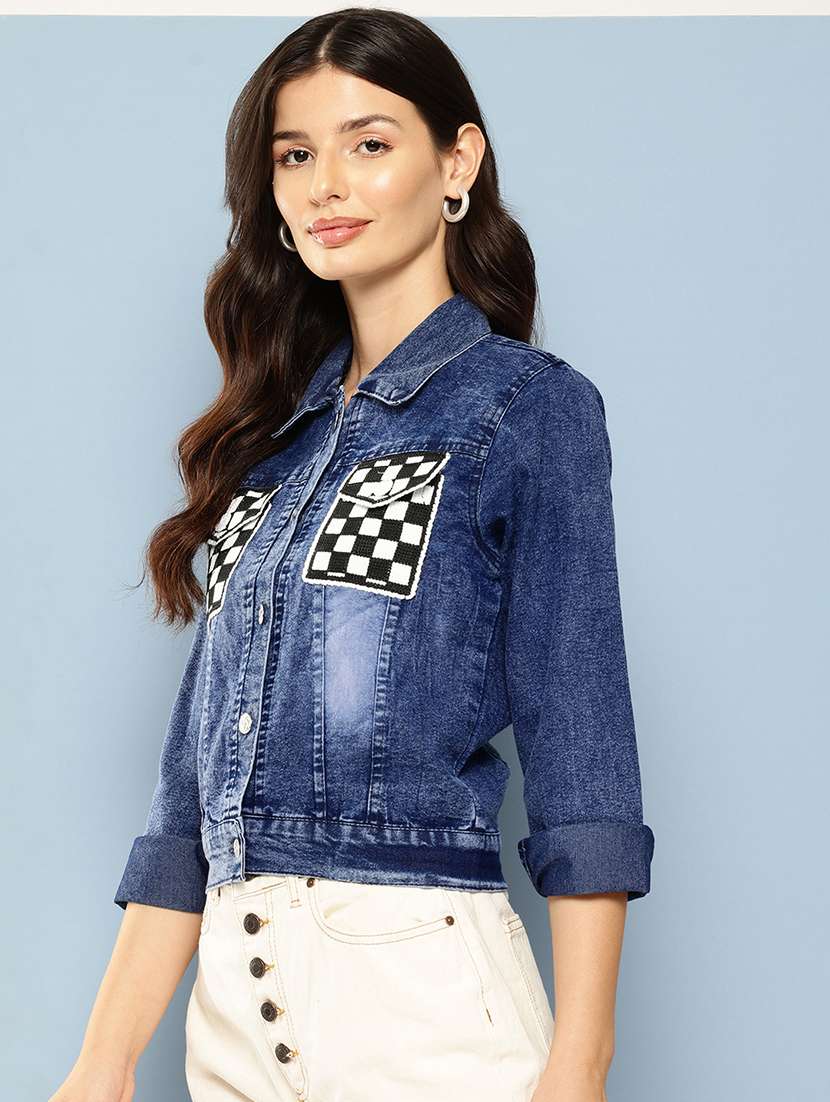 women collared long sleeves denim jacket - 21673083 -  Standard Image - 1