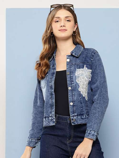 women collared long sleeves denim jacket - 21673089 - Standard Image - 0