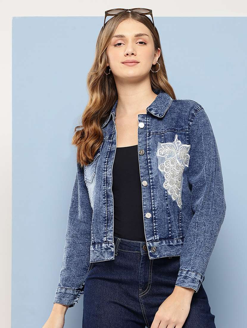 women collared long sleeves denim jacket - 21673089 - Zoom Image - 0