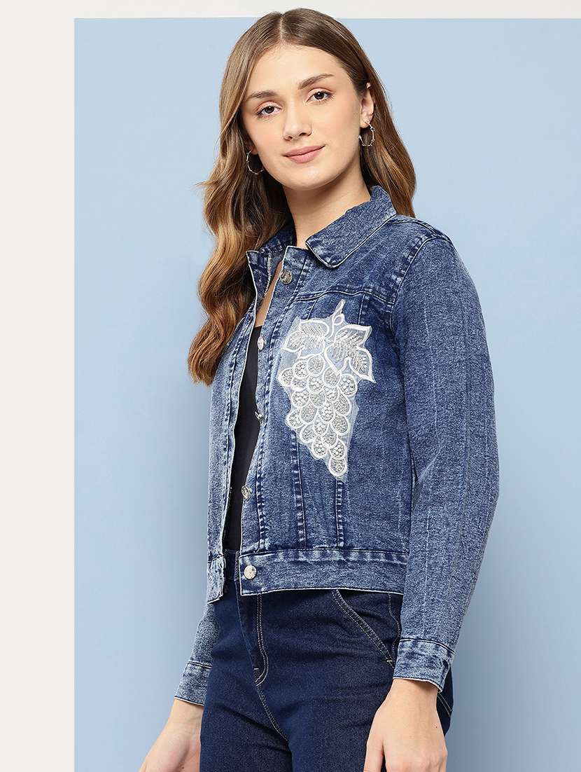 women collared long sleeves denim jacket - 21673089 - Standard Image - 1