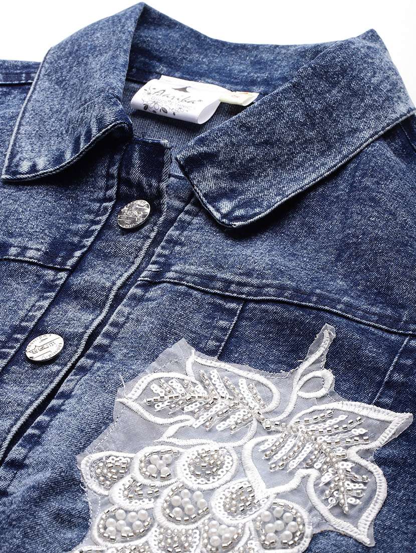 women collared long sleeves denim jacket - 21673089 - Standard Image - 4