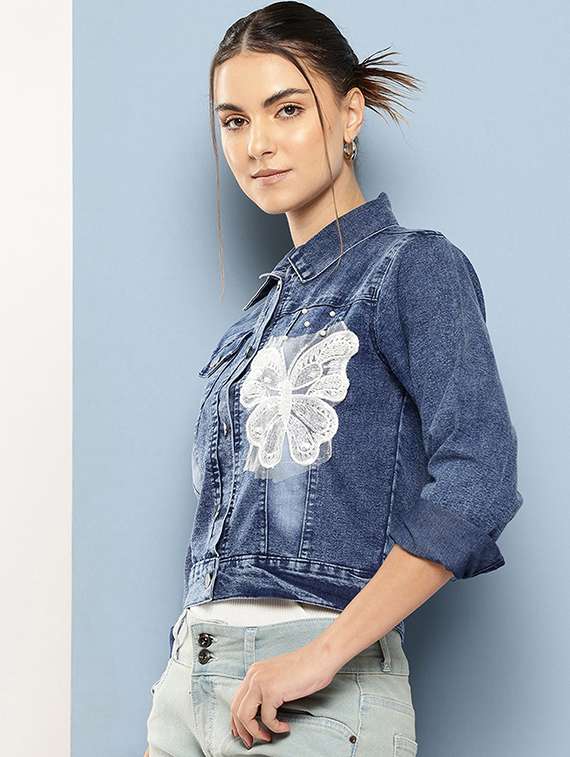 women collared long sleeves denim jacket - 21673091 -  Standard Image - 1