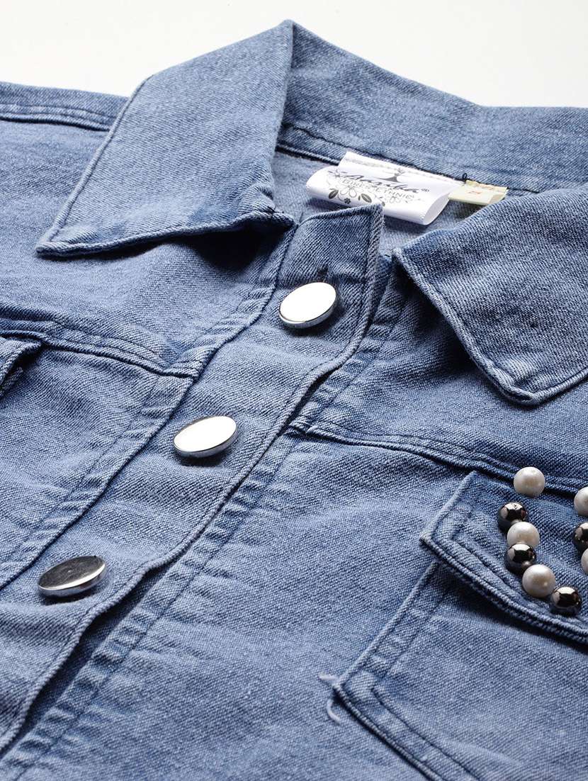 women collared long sleeves crop denim jacket - 21673097 - Standard Image - 4
