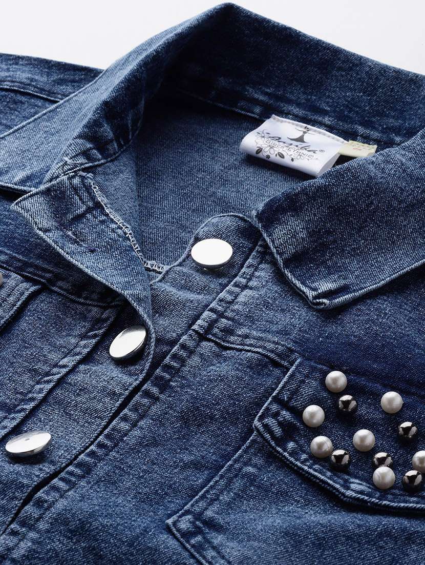 women collared long sleeves crop denim jacket - 21673098 - Standard Image - 4