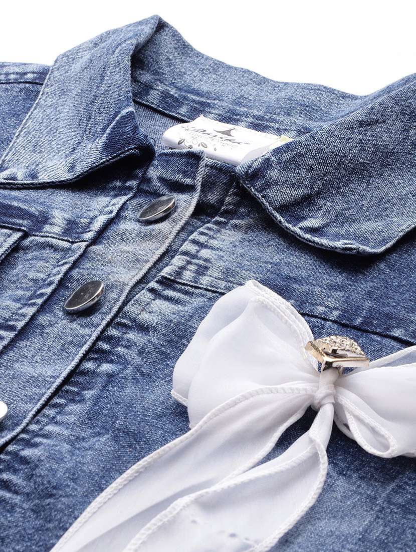 women collared long sleeves crop denim jacket - 21673108 - Standard Image - 4