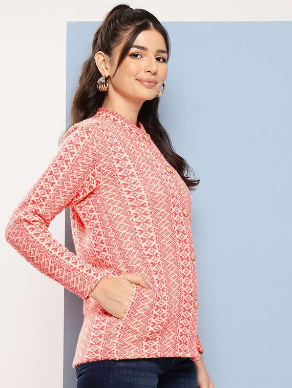 women self designed long sleeves cardigan - 21673159 - Standard Image - 1