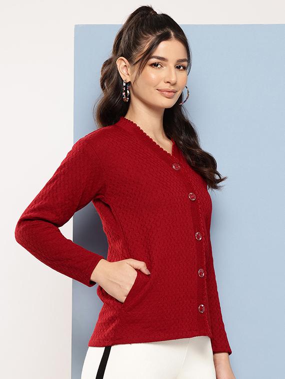 women self designed long sleeves cardigan - 21673161 - Standard Image - 1