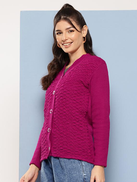 women self designed long sleeves cardigan - 21673167 - Standard Image - 1