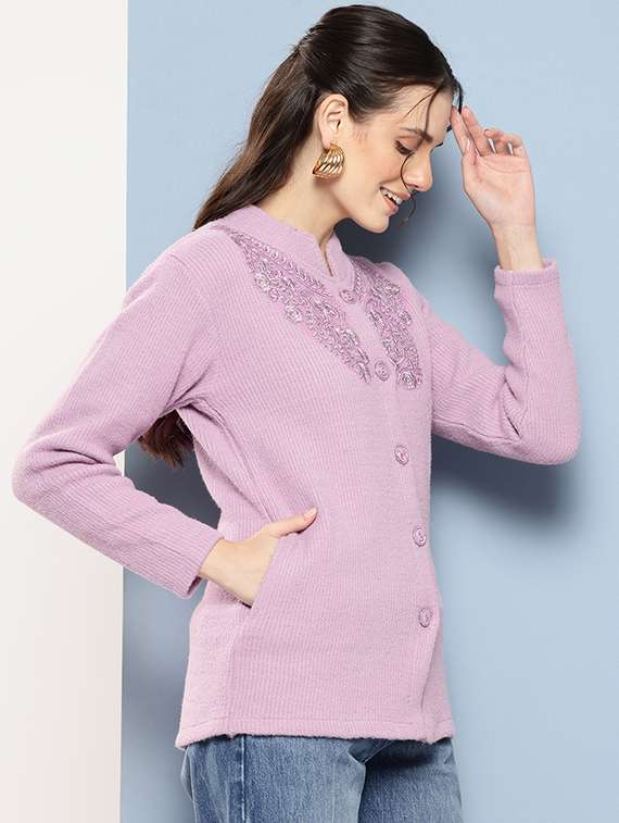 women self designed long sleeves cardigan - 21673172 -  Standard Image - 1