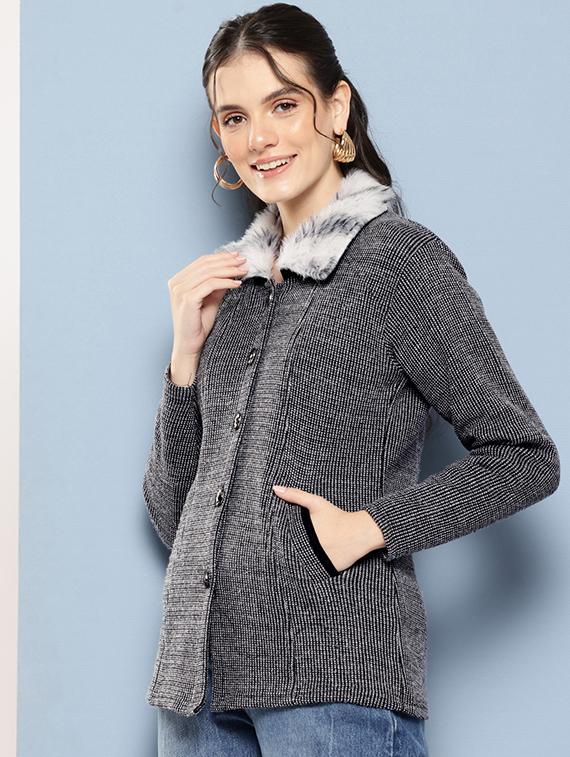 women self designed long sleeves cardigan - 21673173 -  Standard Image - 1