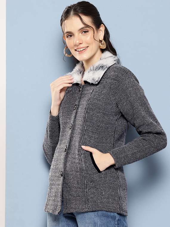 Women Self Designed Long Sleeves Cardigan