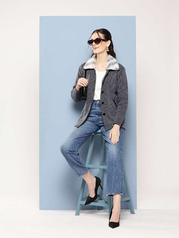 Women Self Designed Long Sleeves Cardigan