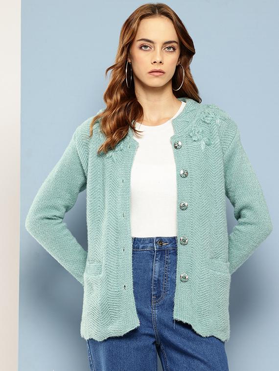 women self designed long sleeves cardigan