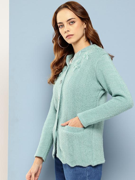 women self designed long sleeves cardigan - 21673183 -  Standard Image - 1