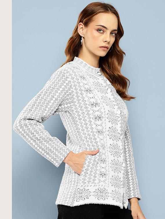 women self designed long sleeves cardigan - 21673188 - Standard Image - 1