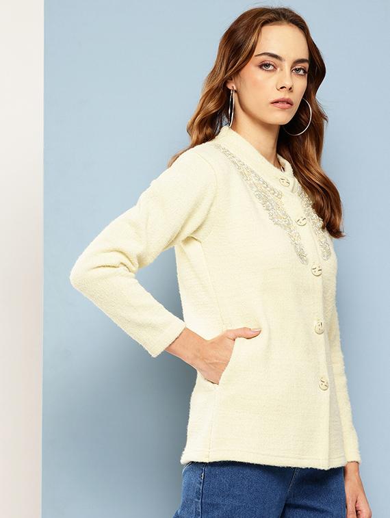 women self designed long sleeves cardigan - 21673199 - Standard Image - 1