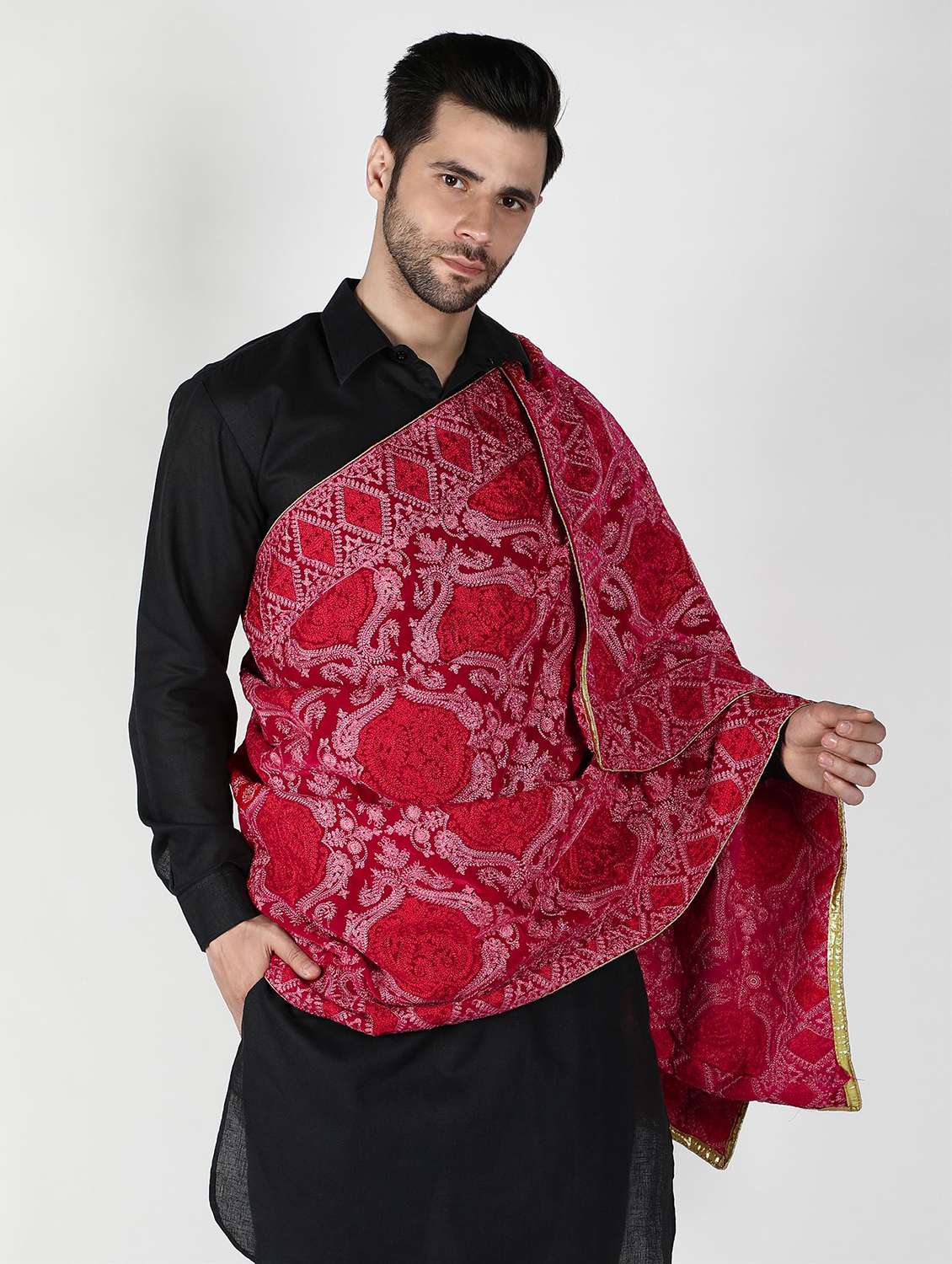 men elegant self design shawl - 21673246 -  Standard Image - 4