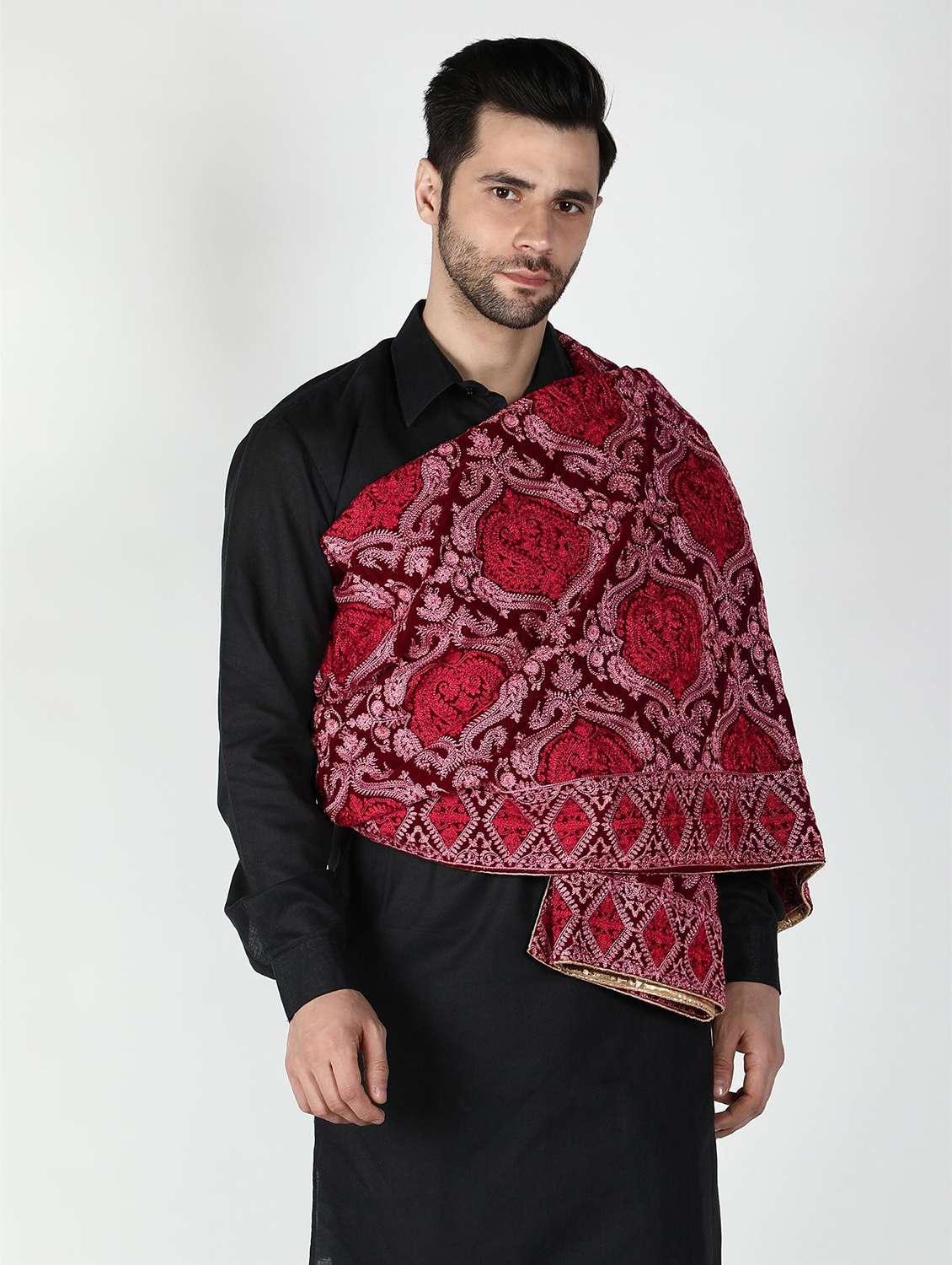 men elegant self design shawl - 21673247 -  Standard Image - 4