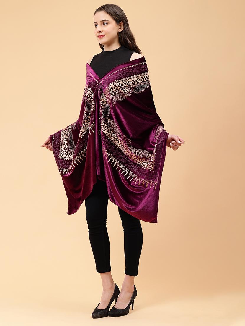 women embroidered velvet shawl - 21673287 - Standard Image - 1