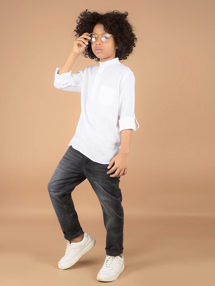 boys mandarin neck solid short kurta - 21673317 - Standard Image - 4