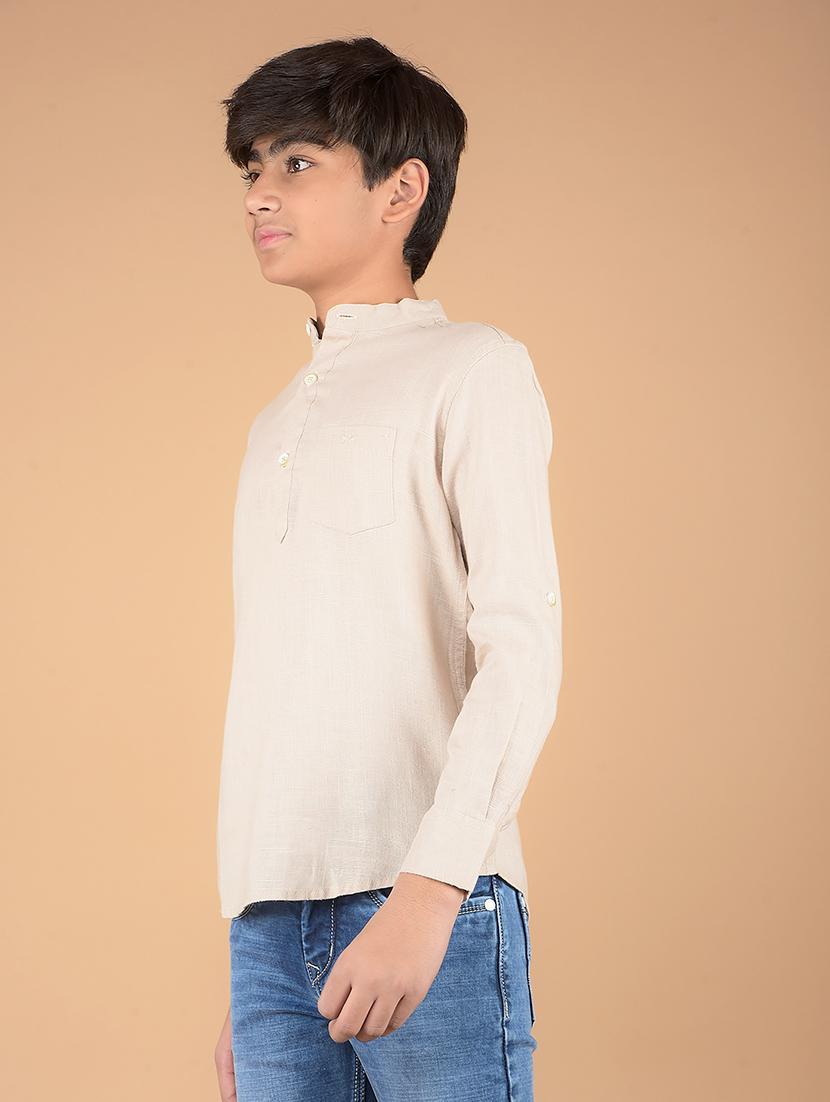 boys mandarin neck solid short kurta - 21673318 - Standard Image - 1
