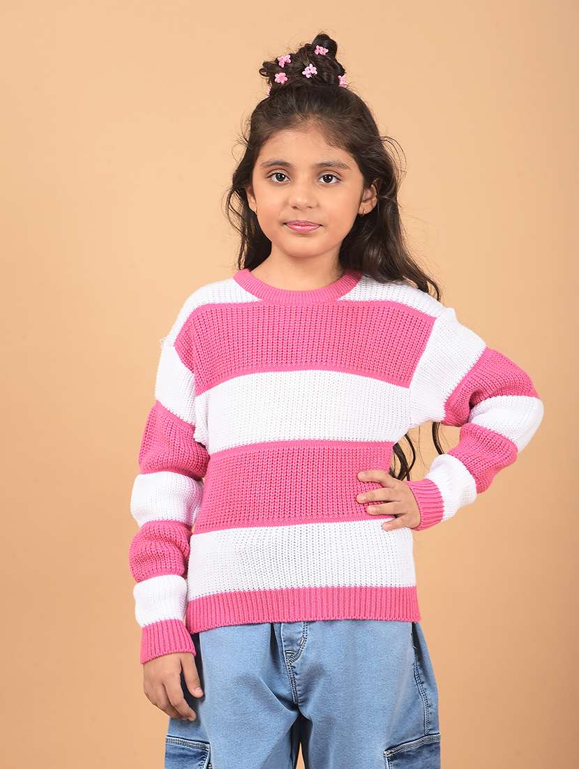 girls long sleeve striped regular sweater