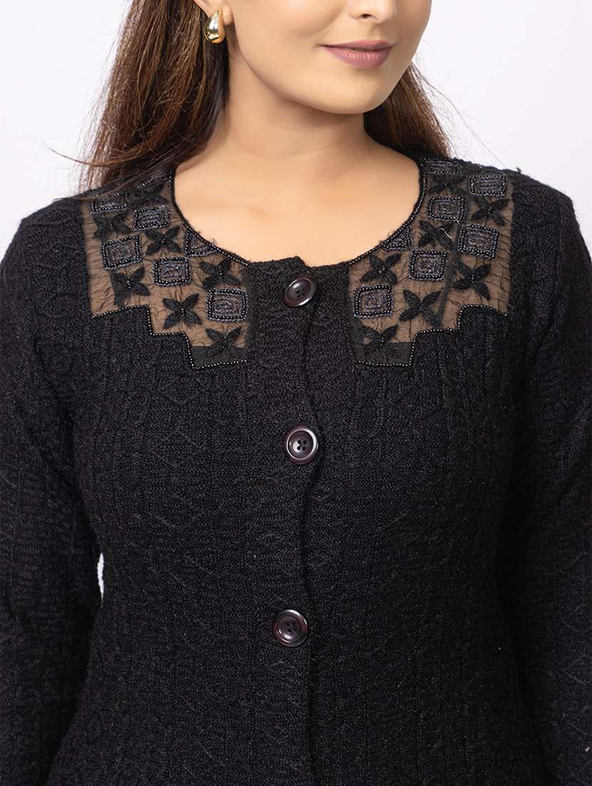 women self designed long sleeves cardigan - 21673399 - Standard Image - 4