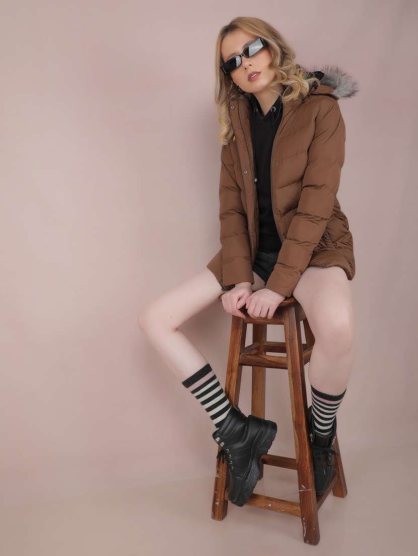 women brown solid long sleeve quilted jacket - 21673435 -  Standard Image - 4