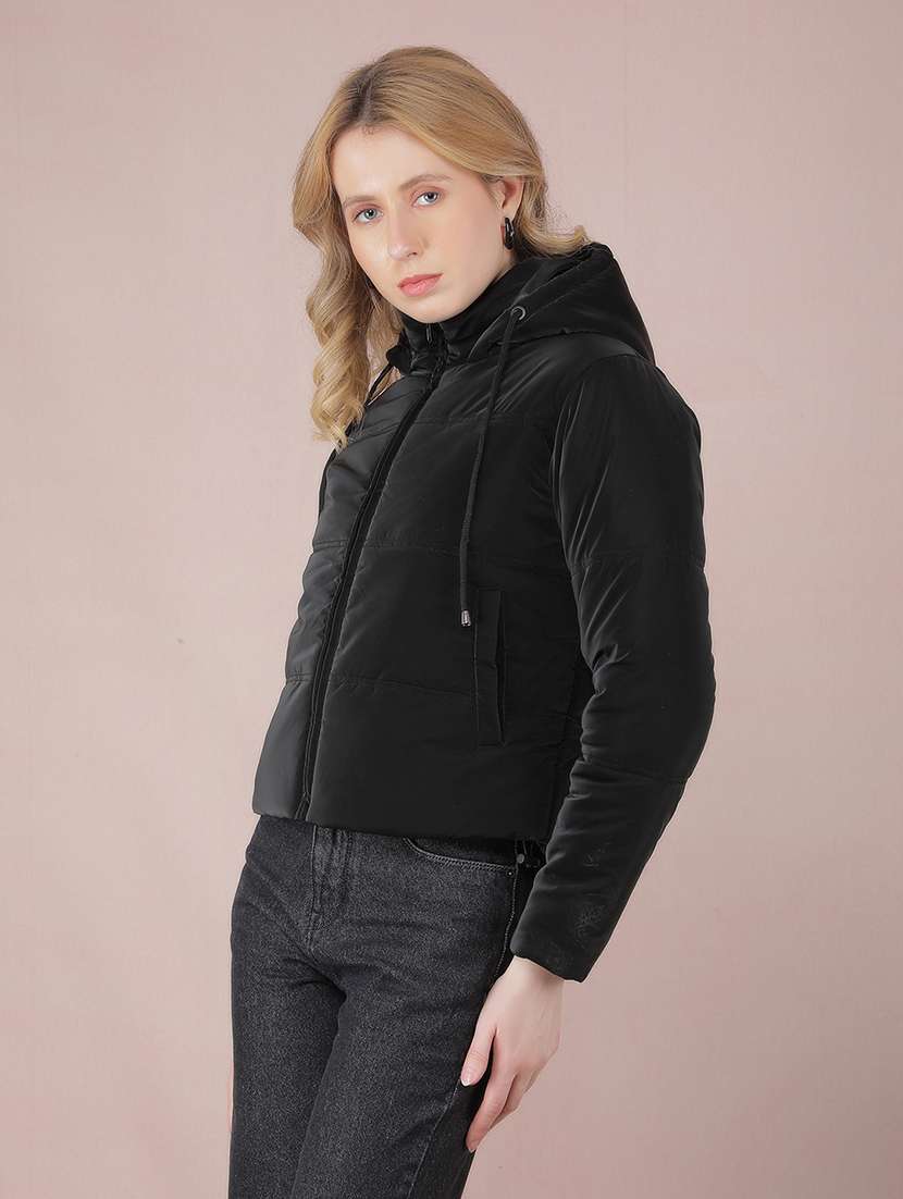 women black solid long sleeve quilted jacket - 21673437 - Standard Image - 1