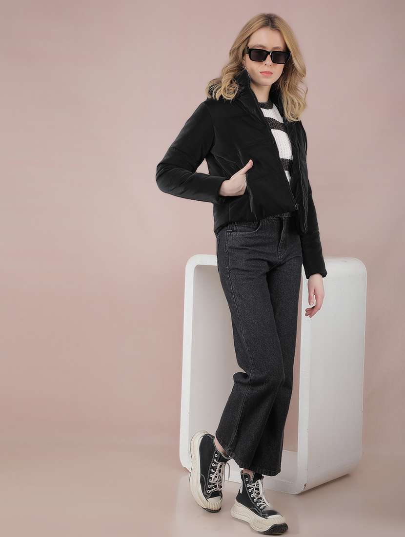 women black solid long sleeve quilted jacket - 21673437 - Standard Image - 4