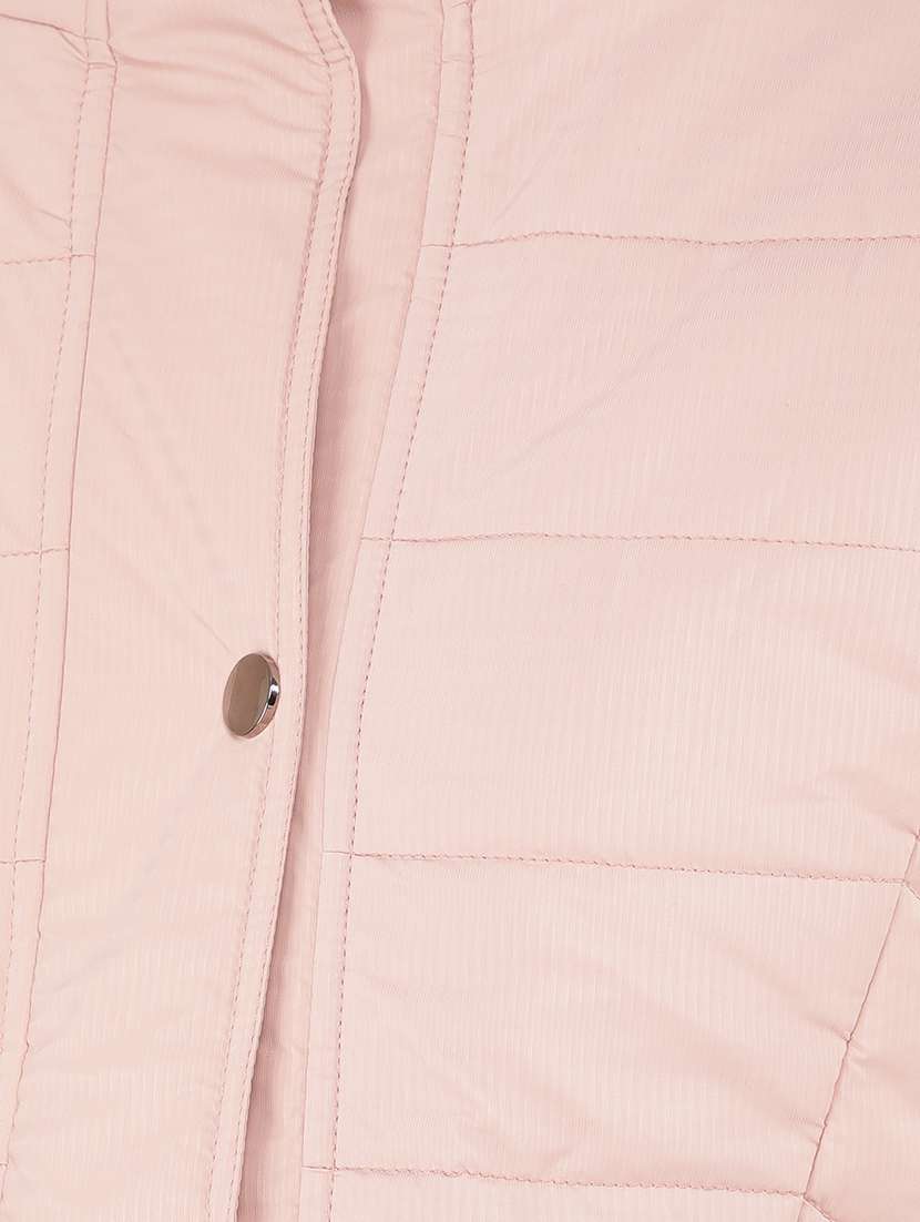 women pink solid long sleeve quilted jacket - 21673438 - Standard Image - 6
