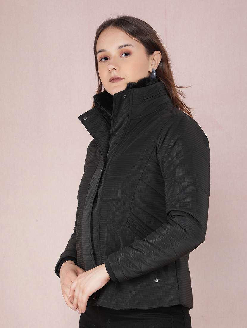 women black solid long sleeve quilted jacket - 21673439 - Standard Image - 1
