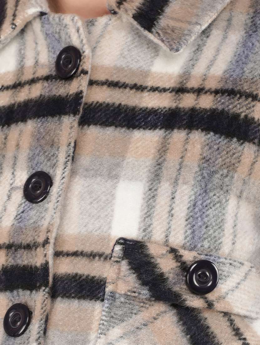 women multi color checks long sleeve shacket - 21673440 - Standard Image - 6