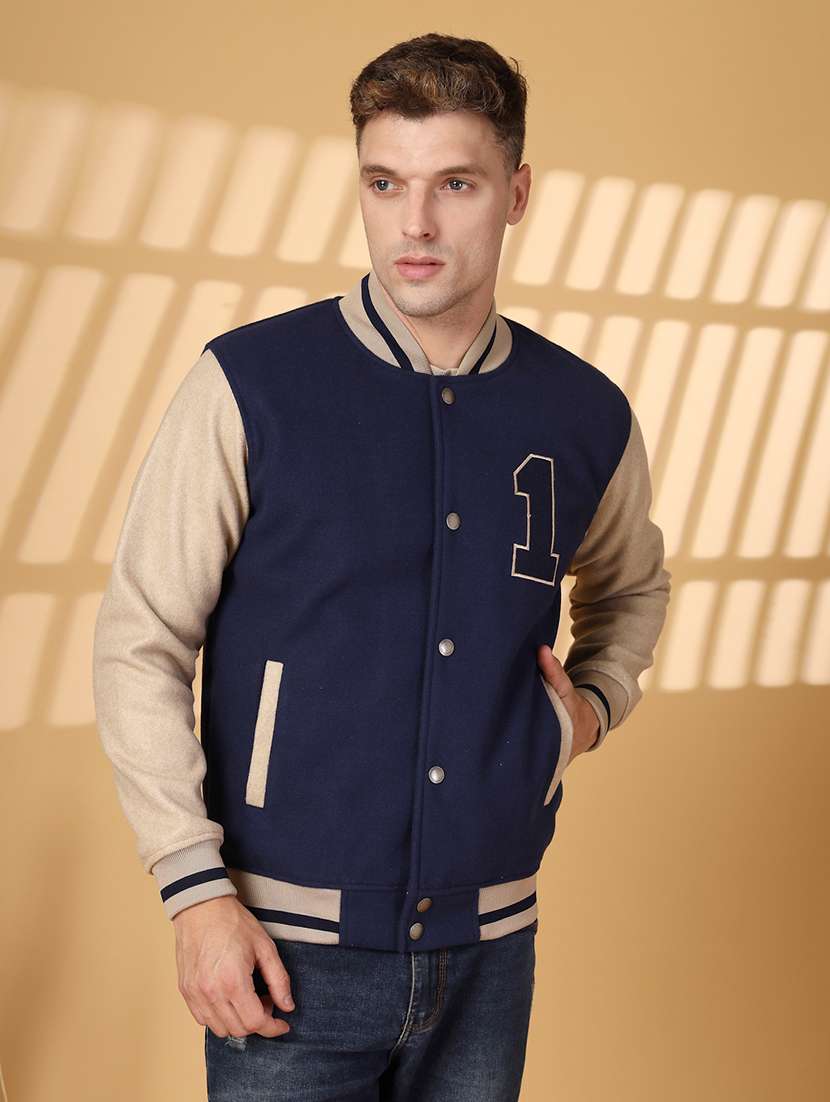 men color blocked long sleeve varsity jacket