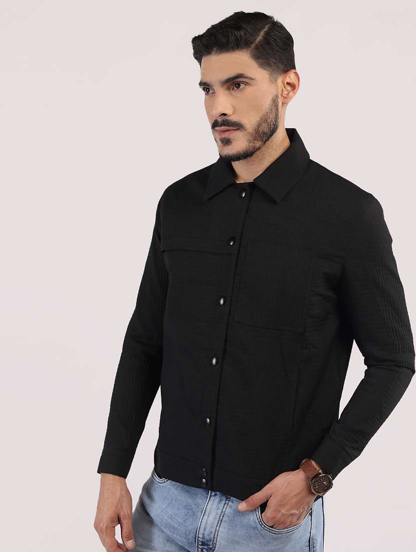 men solid collared long sleeves casual jacket - 21673688 - Standard Image - 1