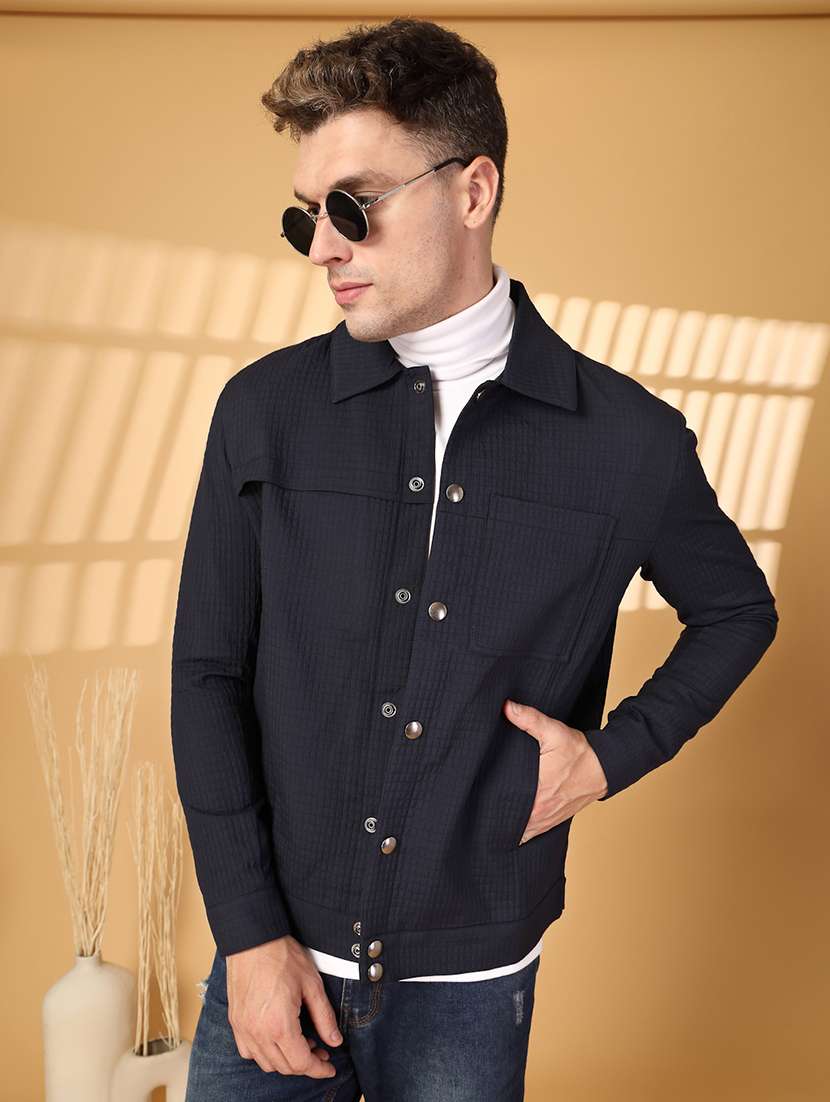men solid collared long sleeves casual jacket - 21673689 -  Standard Image - 1